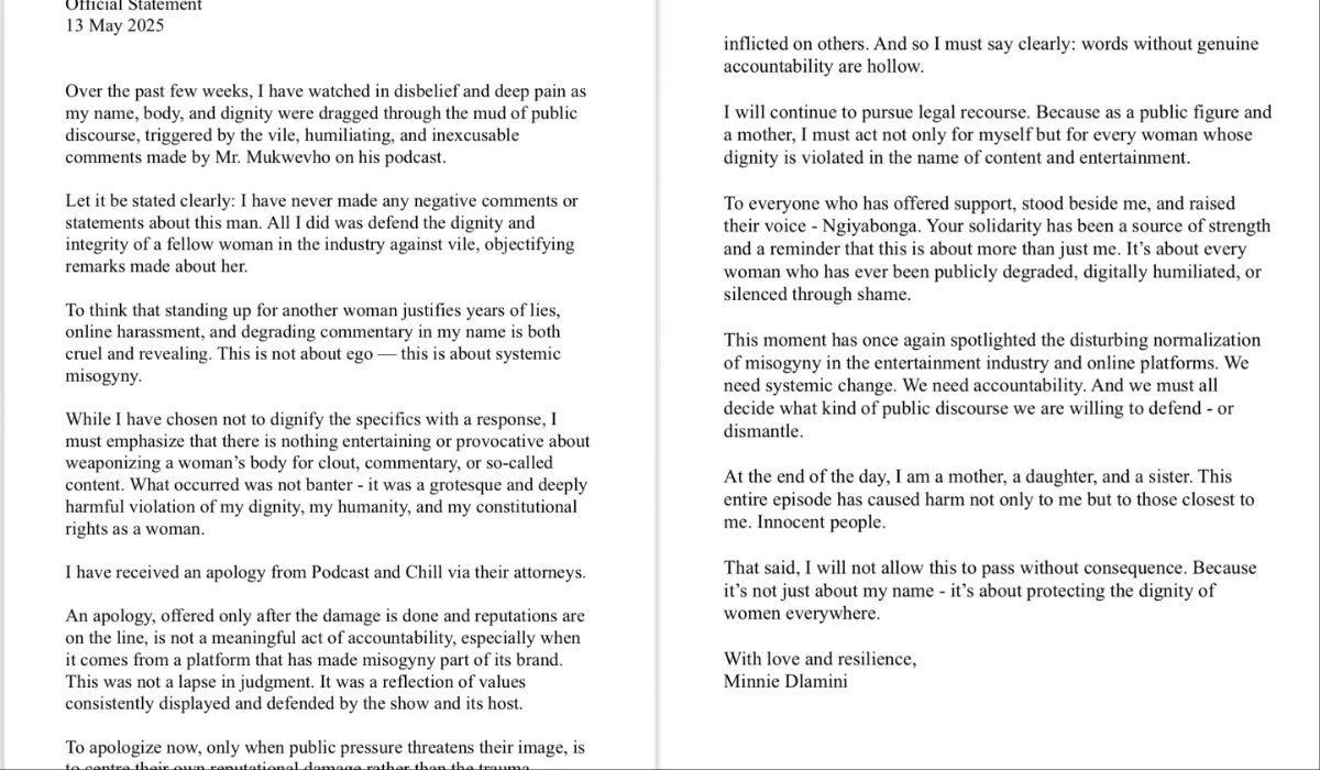 Minnie Dlamini statement