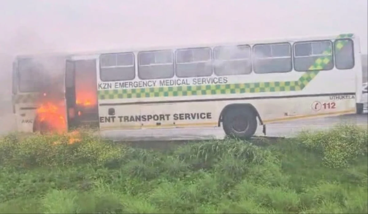 bus carrying patients catches fire